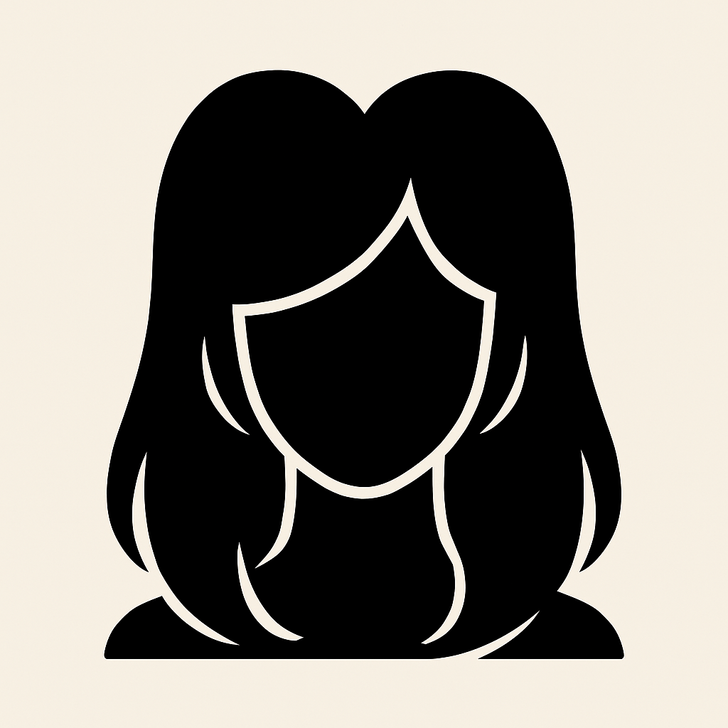 A simple silhouette drawing showing a heart-shaped haircut with face-framing layers.